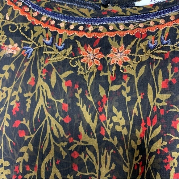 Zara Sheer Embroidered Blouse Top Sz M Black Floral Balloon Sleeve Feminine Boho - Picture 3 of 13